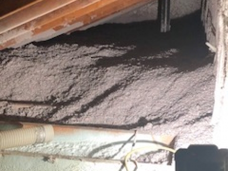 Loose Blown Cellulose on Attic Floor, Westminster, Vermont